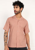 Men’s Peach Linen Short-Sleeve Shirt