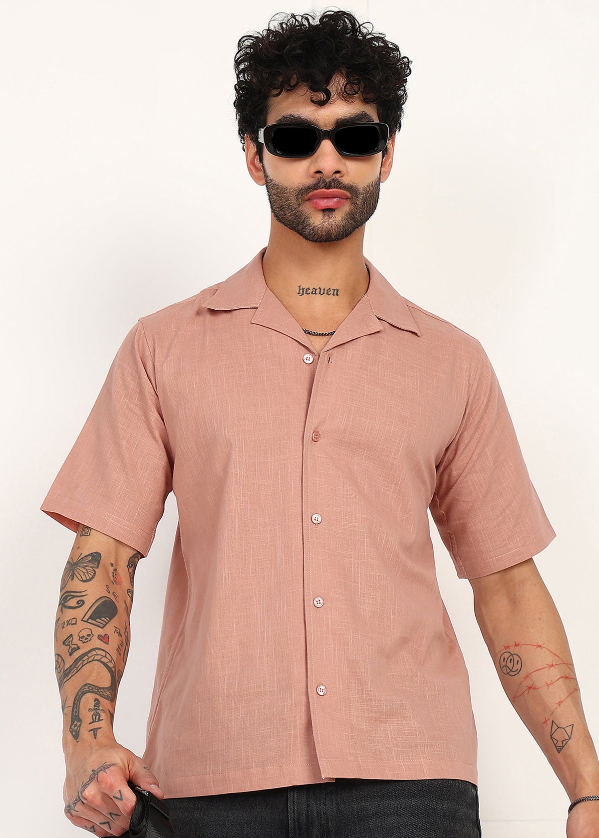 Men’s Peach Linen Short-Sleeve Shirt