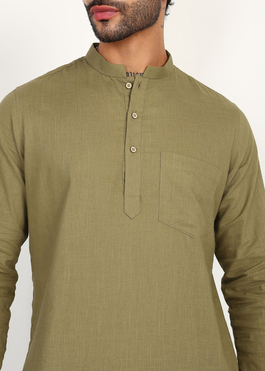 Fabmade Olive Root Linen Short Kurta